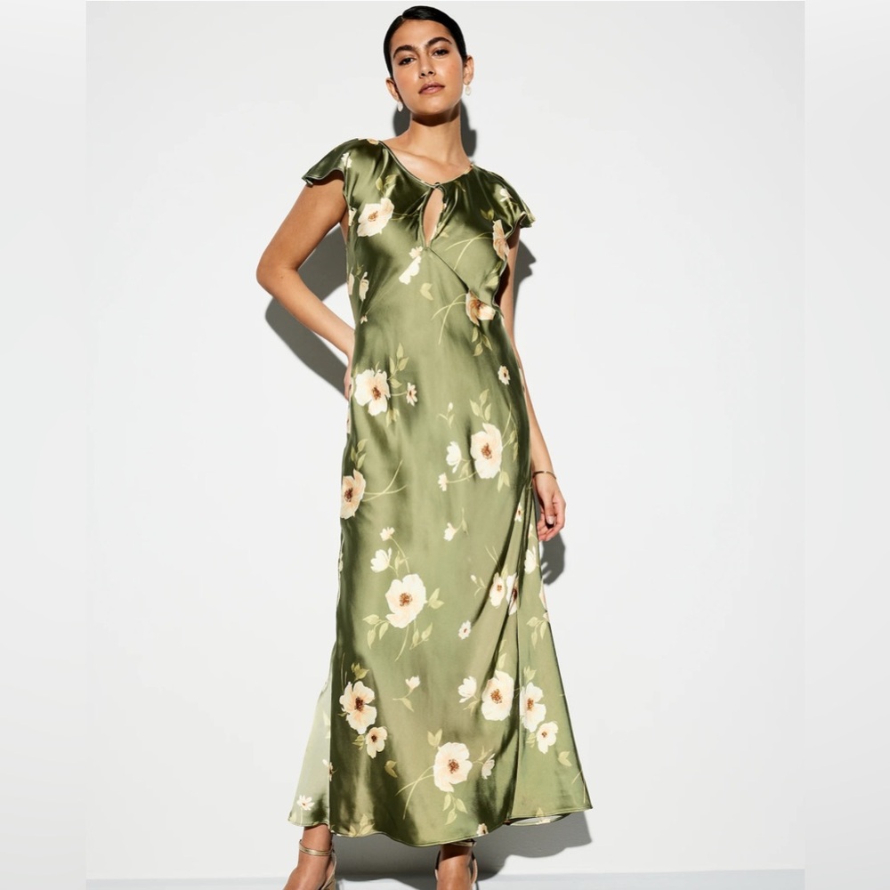 Floral Green Satin Dress